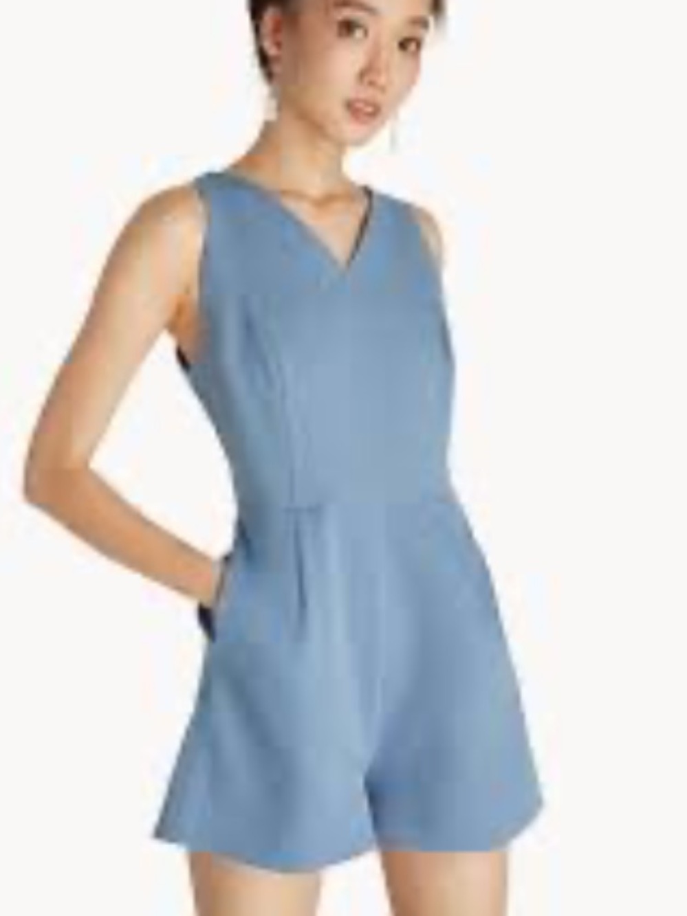 glam Sky Blue V-Neck Halter Sleeveless Romper